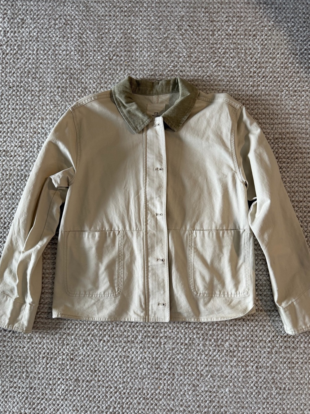 Thread & Supply Cream Utility Jacket with Olive Corduroy Collar